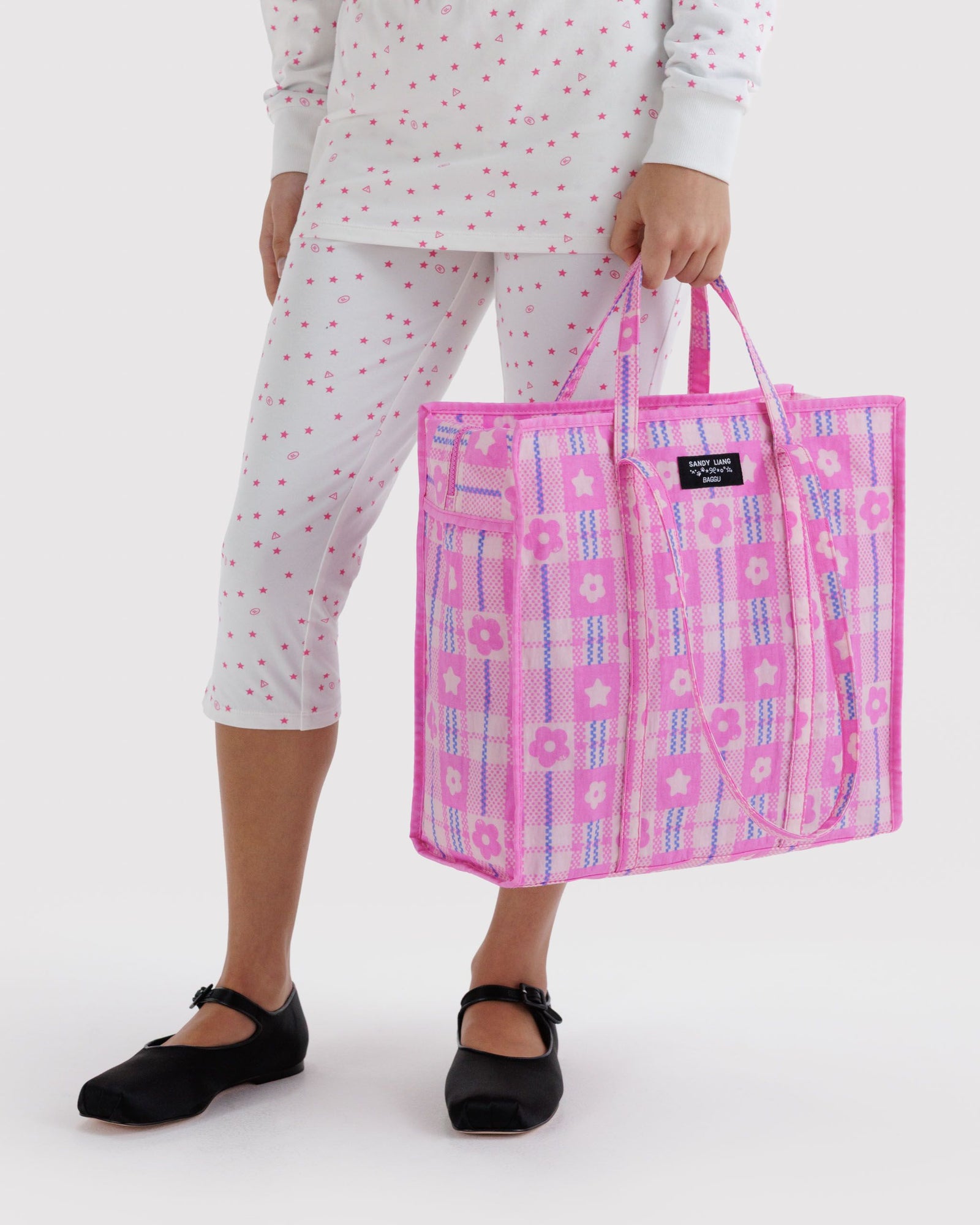 Large Nylon Market Bag - Market Plaid Pink