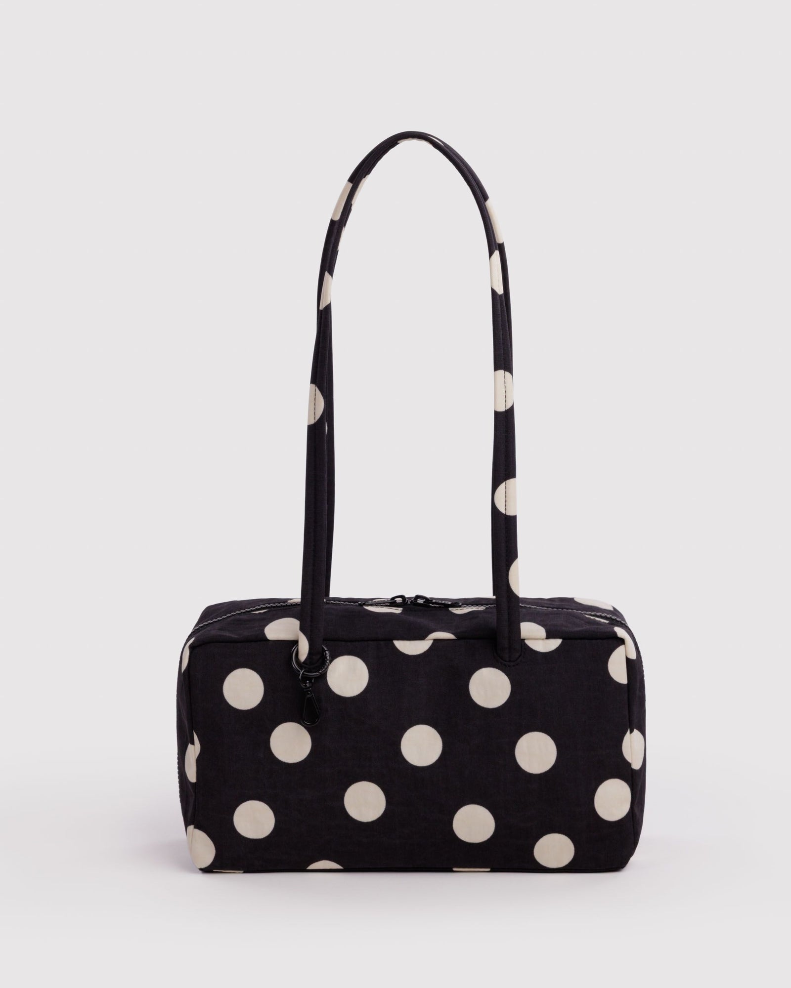 Nylon Bowler Bag - Black and Cream Polka Dot