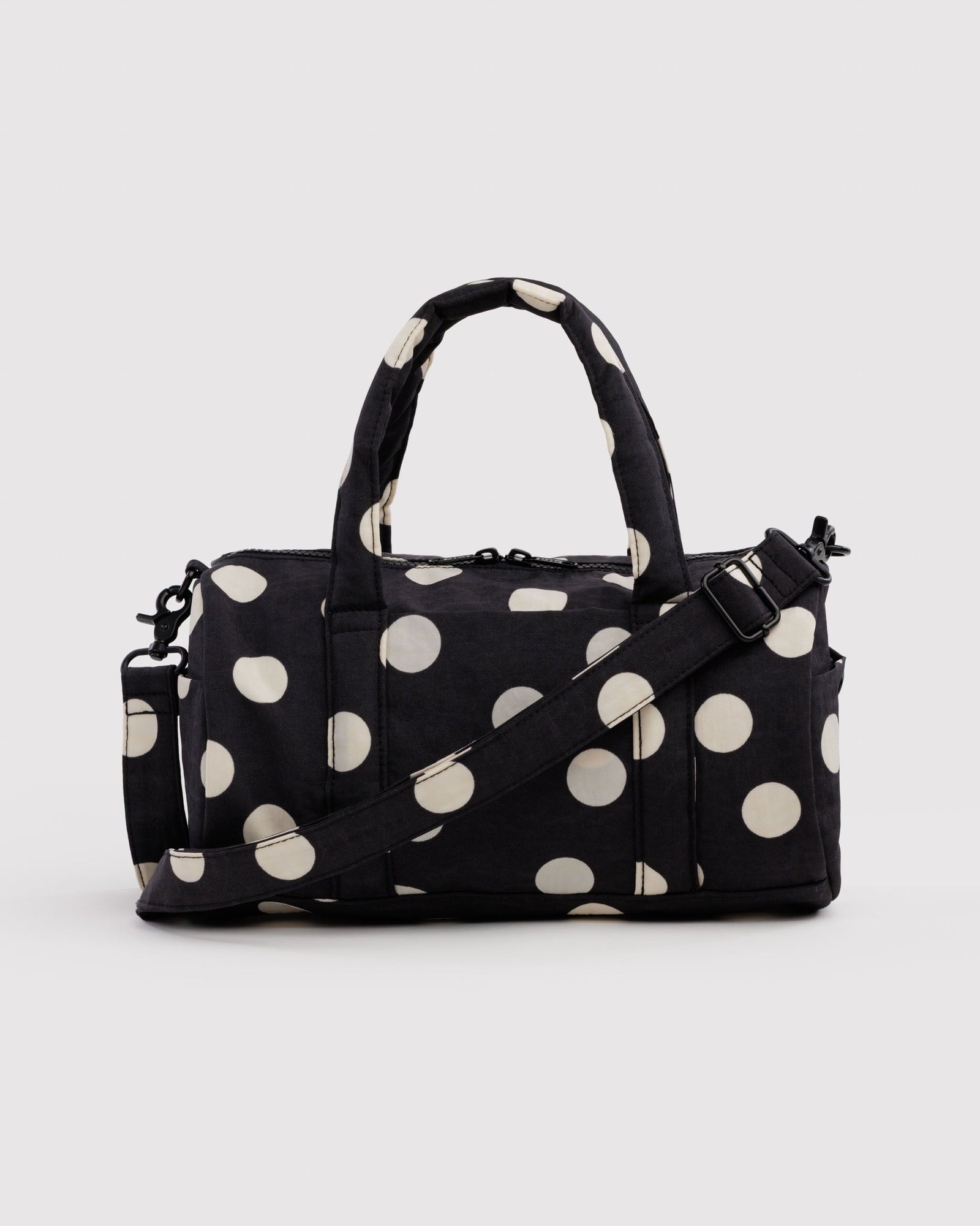 Nylon Duffle Bag - Black and Cream Polka Dot