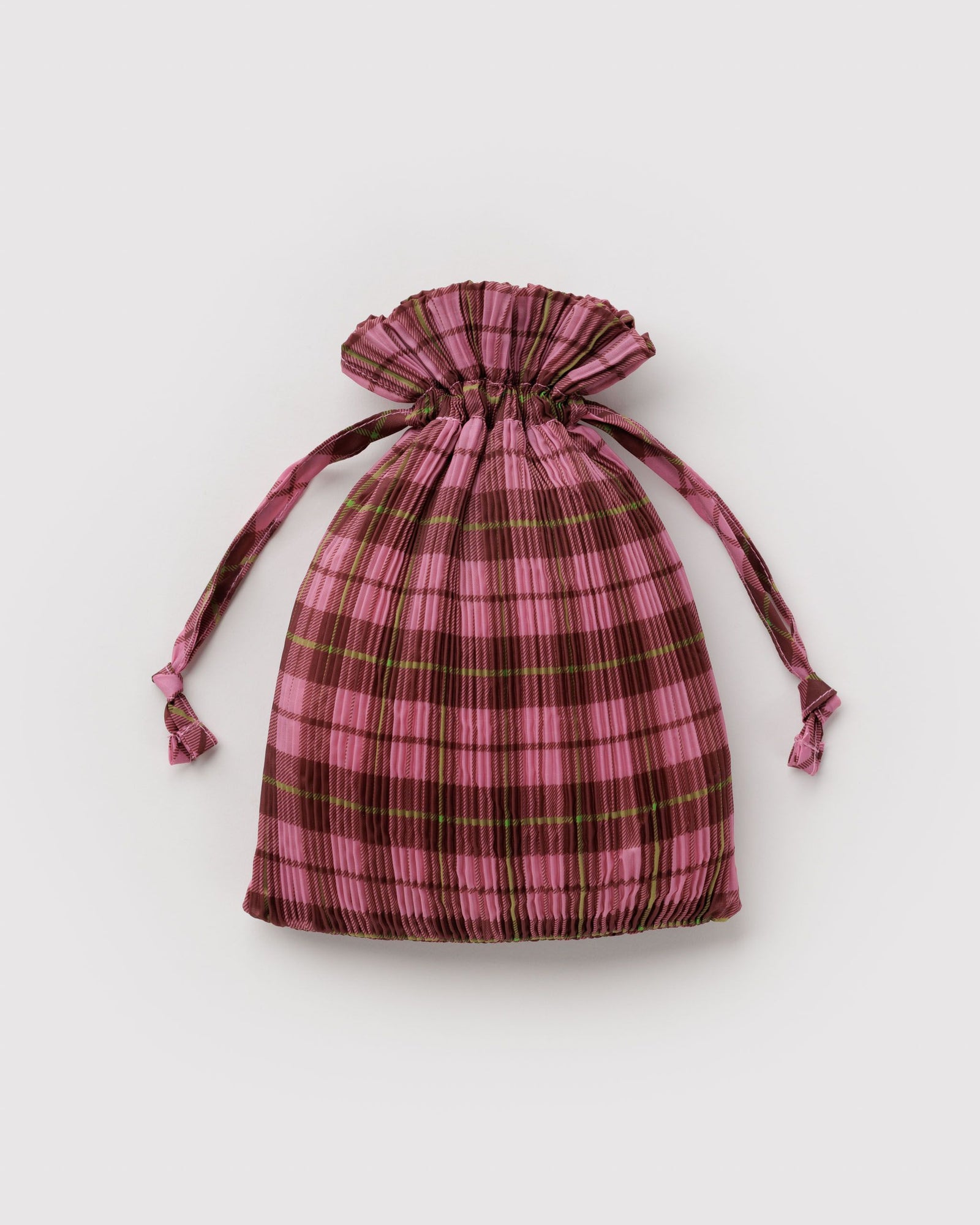Pleated Baggu - Azalea Pink Tartan