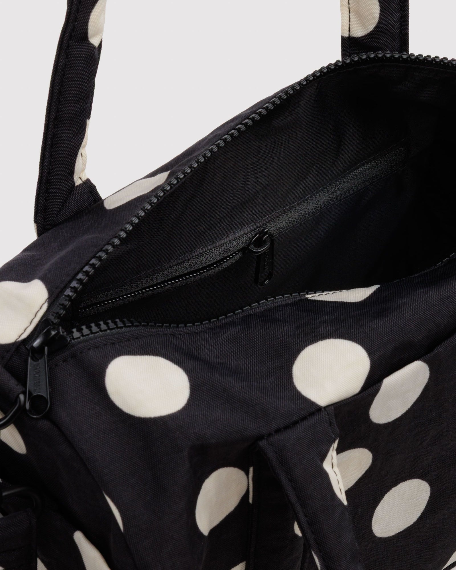 Nylon Duffle Bag - Black and Cream Polka Dot