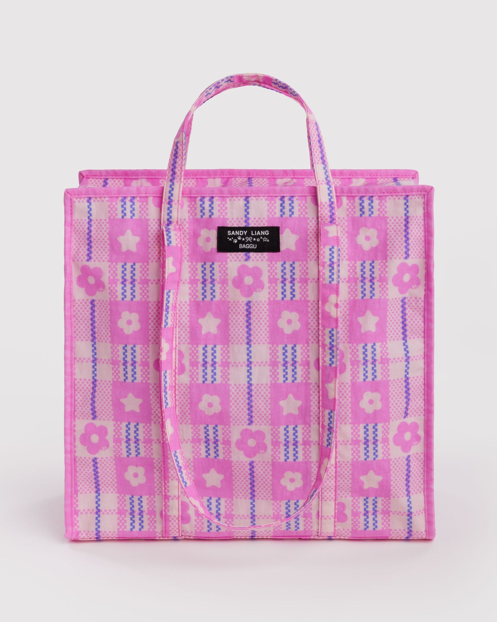 Large Nylon Market Bag - Market Plaid Pink