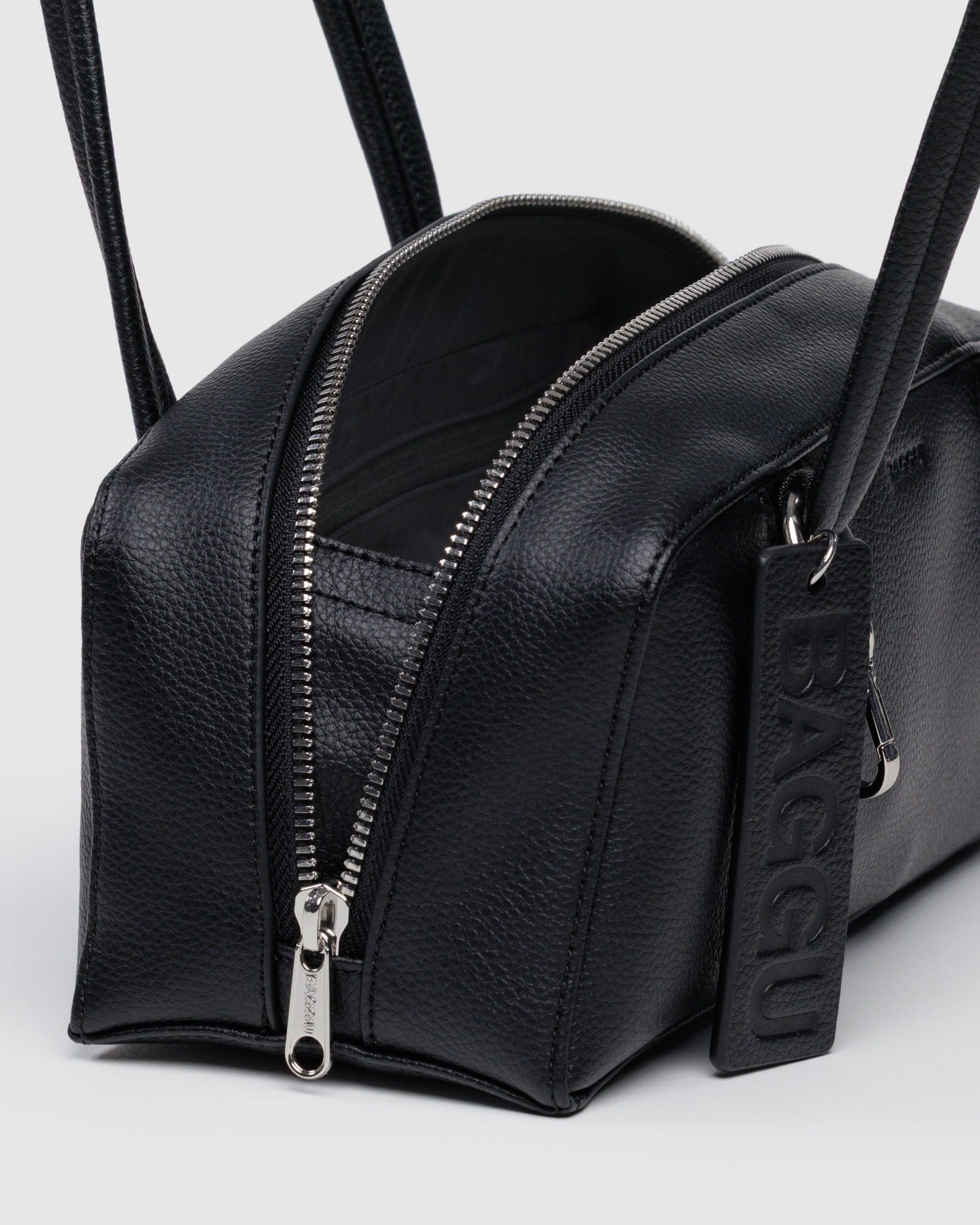 Small Recycled Leather Bowler Bag - Black