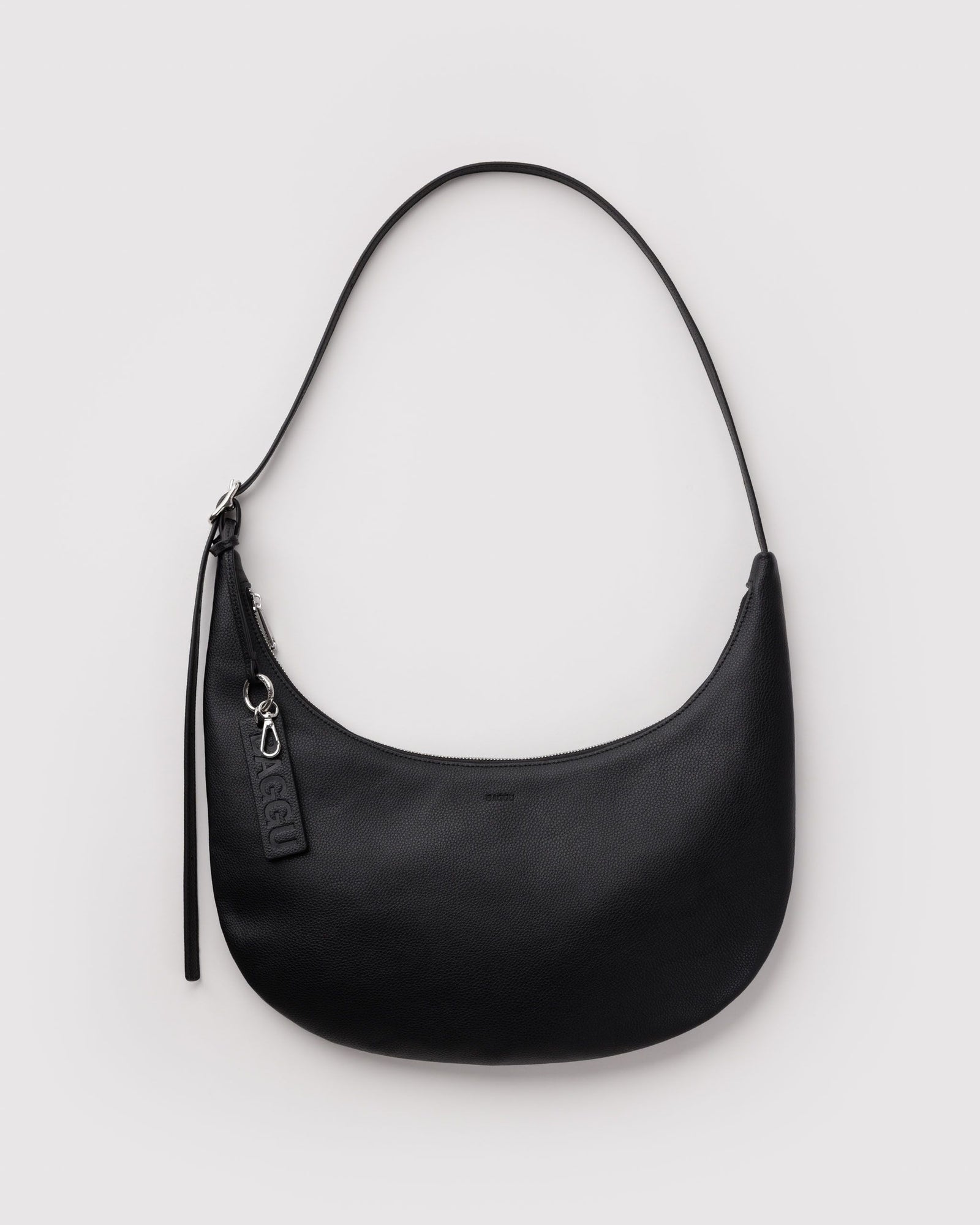 Medium Recycled Leather Flat Crescent - Black