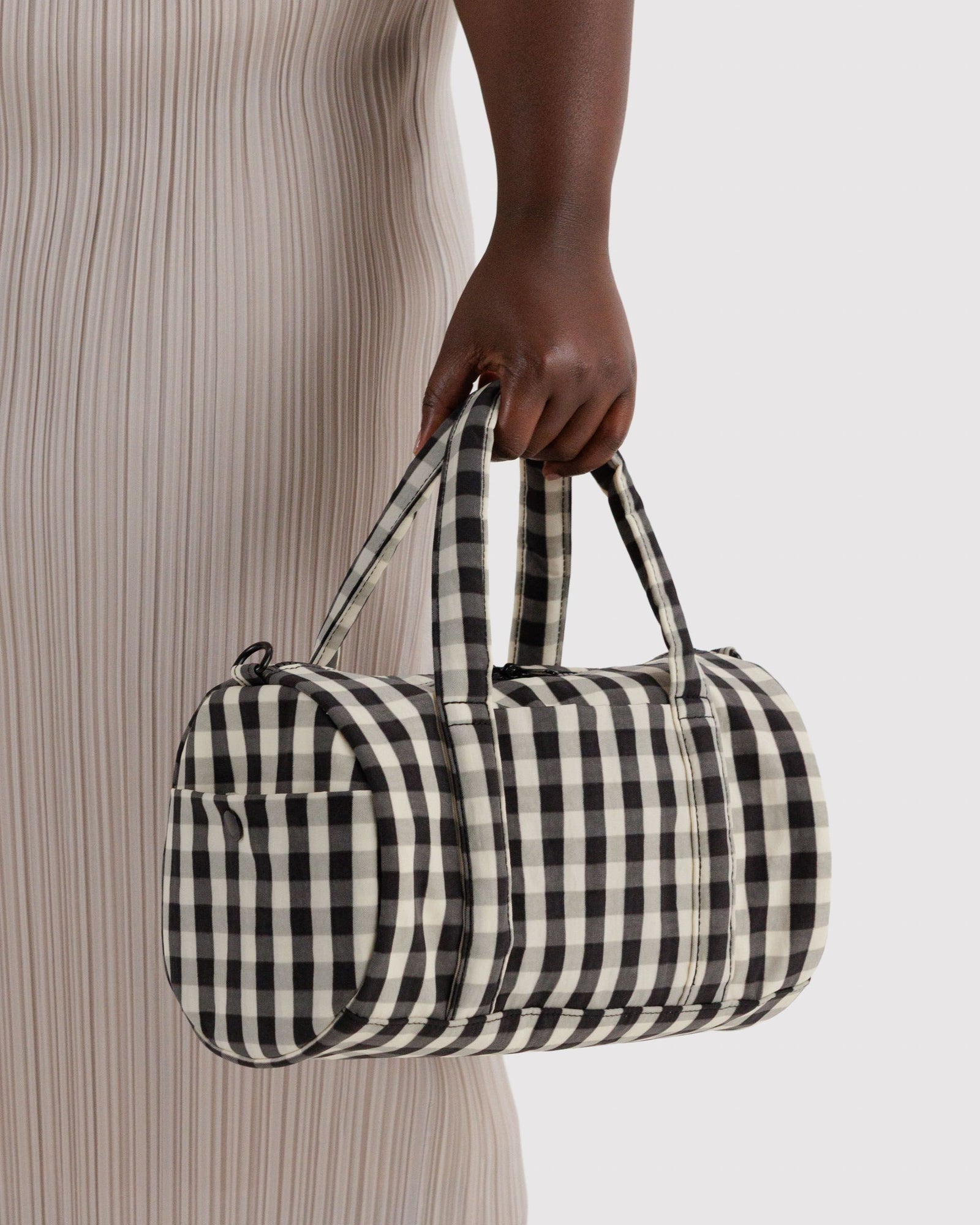 Nylon Duffle Bag - Black and Cream Gingham