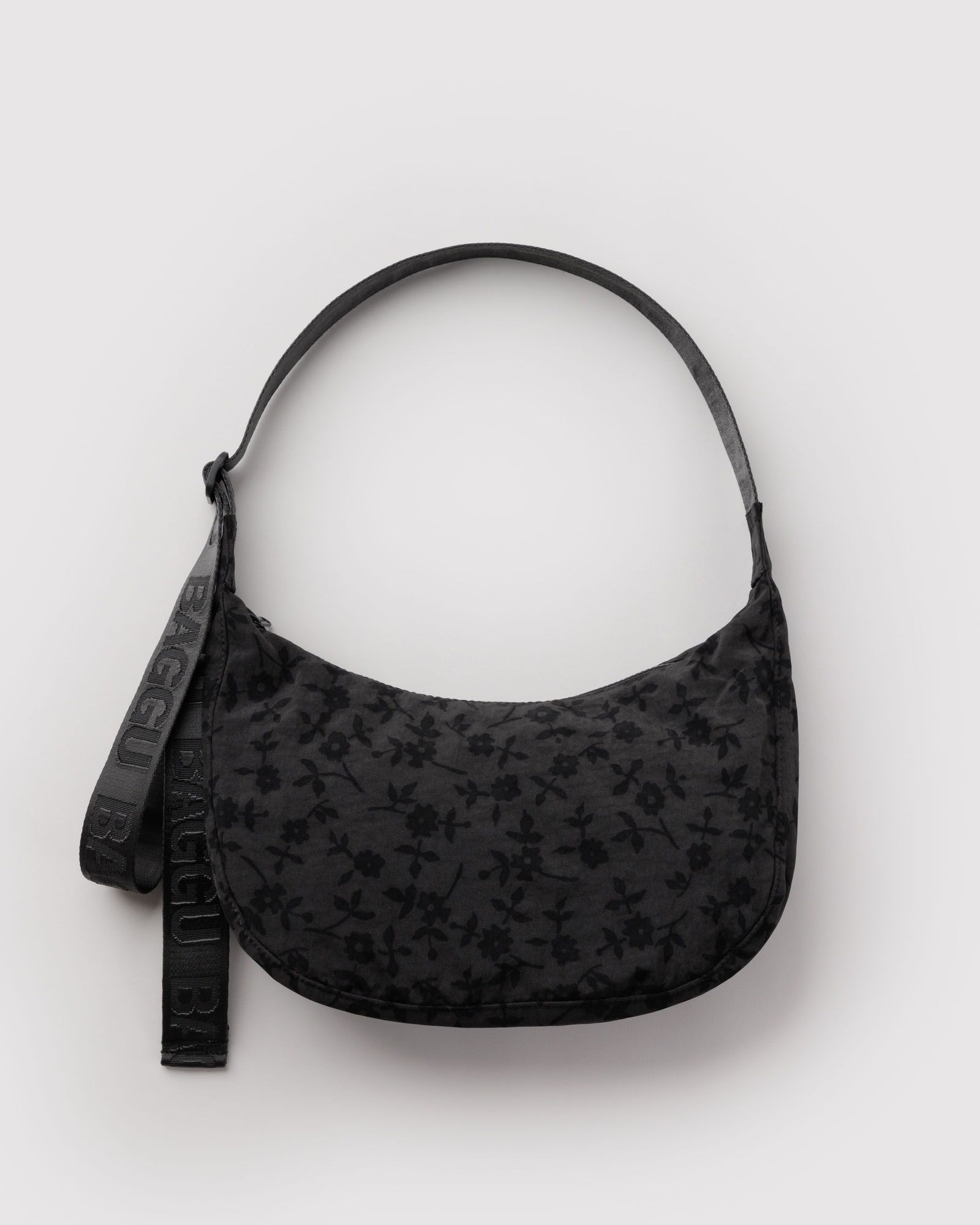 Medium Nylon Crescent Bag - Charcoal Ditsy Floral
