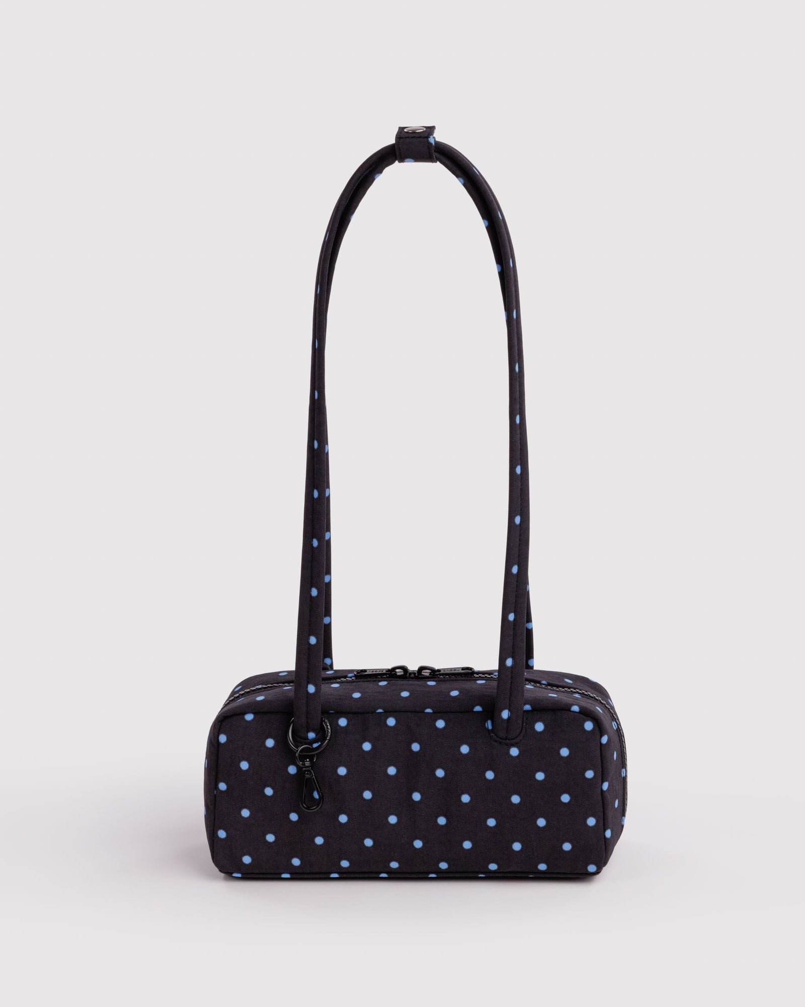 Small Nylon Bowler Bag - Black and Sky Blue Micro Dot