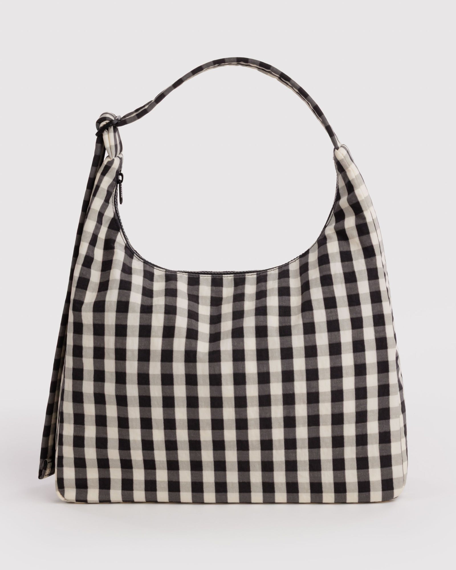 Nylon Shoulder Bag - Black and Cream Gingham