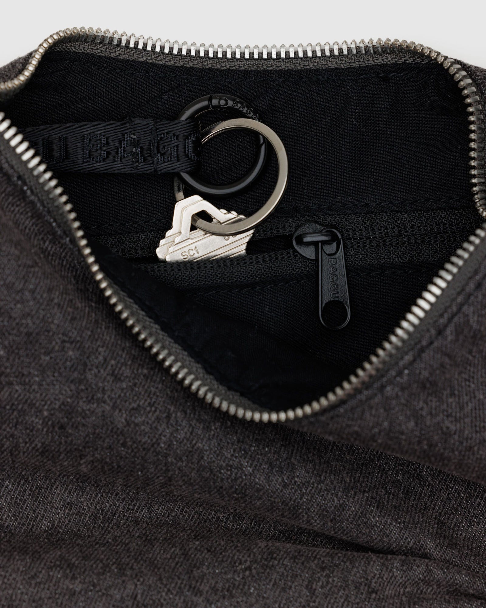 Small Denim Crescent Bag - Washed Black Denim