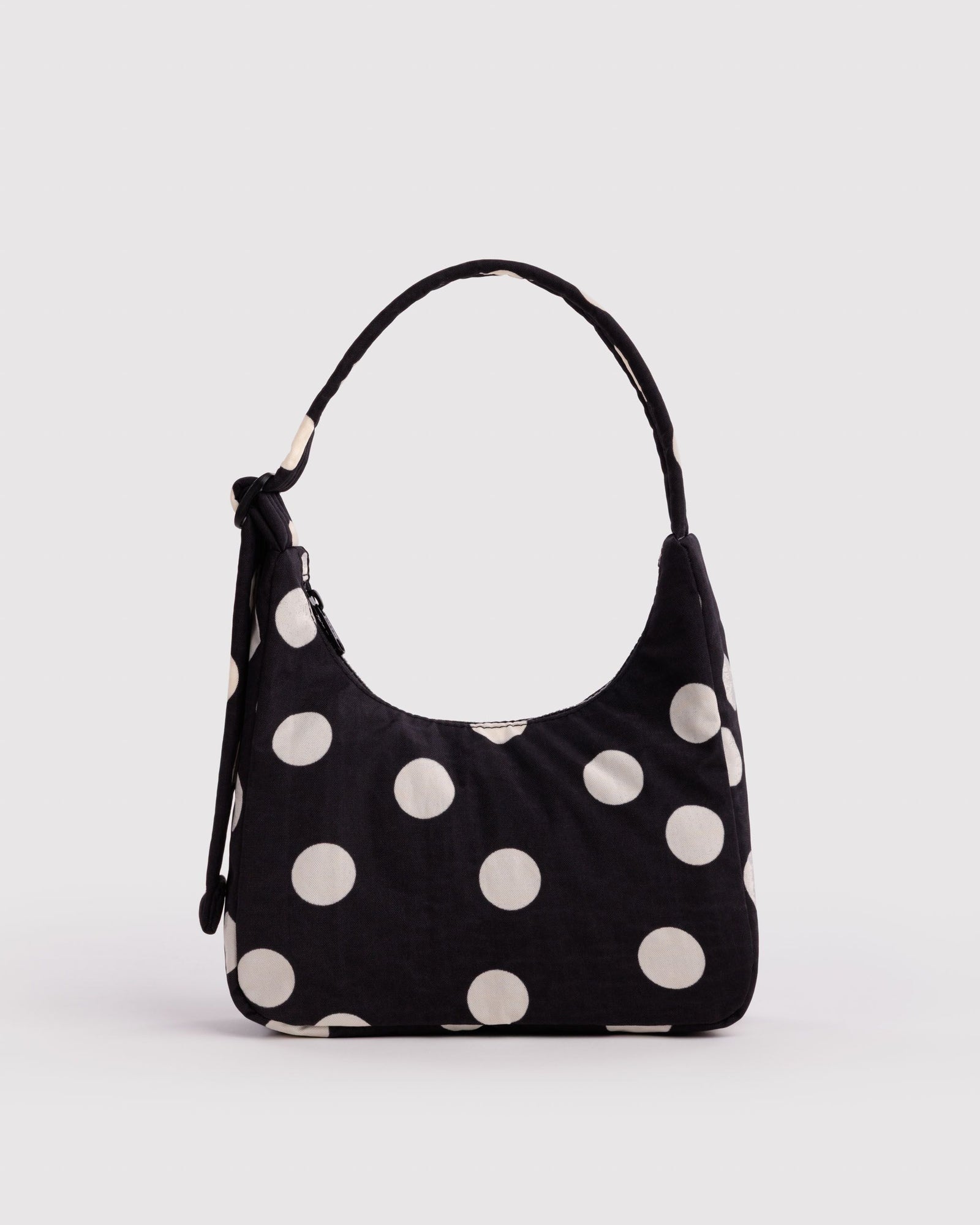 Mini Nylon Shoulder Bag - Black and Cream Polka Dot