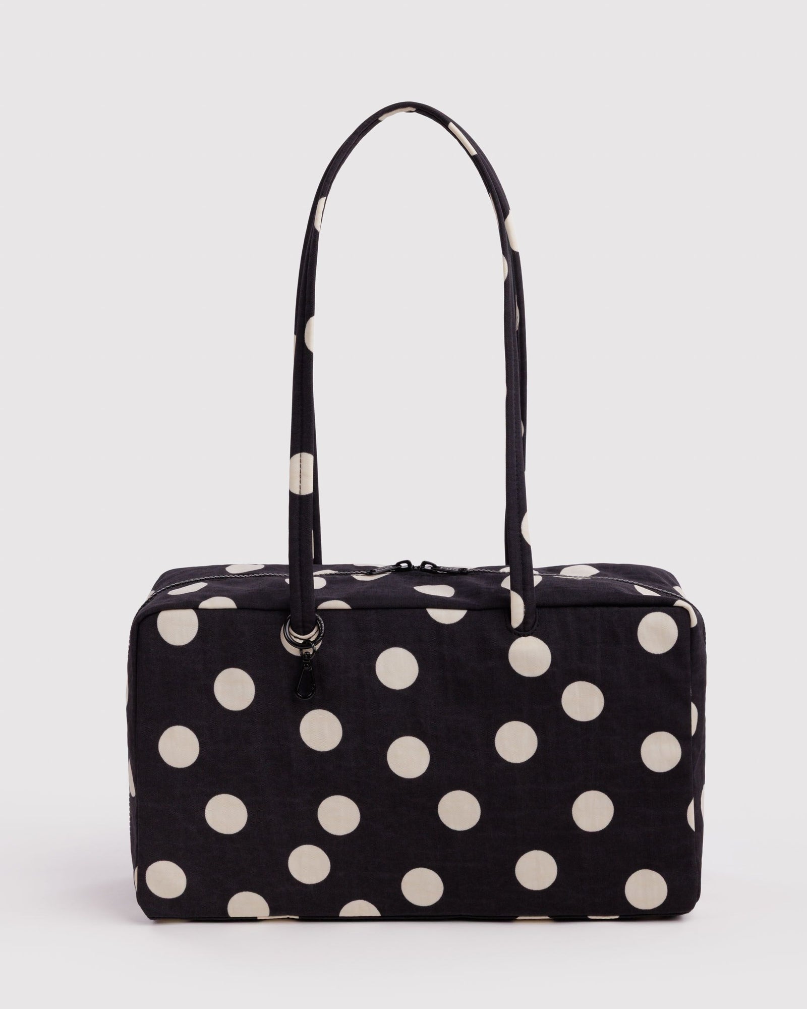Medium Nylon Bowler Bag - Black and Cream Polka Dot